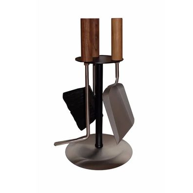 Elegantes Kaminbesteck Set Edelstahl mit Nussholzgriffen - Kamingarnitur 3-tlg