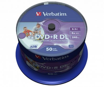 Verbatim DVD+R 50 Stück Rohlinge für InkJet-Druck – bedruckbare Oberfläche