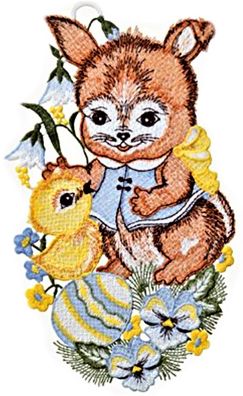 Fensterbild Ostern Spitze Fensterdekoration Plauener Stickerei Hase Küken