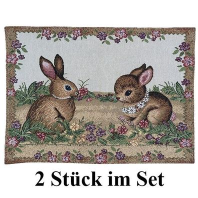 Platzdeckchen Set Ostern Gobelin Platzset 2teilig Tischset Deckchen Osterhase Blumen
