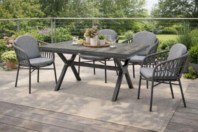 Destiny Sitzgruppe Como 4x Stapelsessel + Esstisch Garda 160/210x100 cm