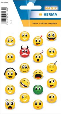 HERMA 3162 Aufkleber Smiley klein, 20 Stück, 3D Belohnung Sticker mit lustigen Emoji
