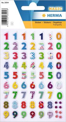 HERMA 3094 Zahlen Aufkleber bunt 0-9, 63 Stück, selbstklebend, klein, 3D Kinder Numme