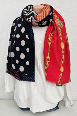 XXL Schal Tuch Halstuch Mustermix Punkte Animalprint Schwarz/Hell Rot Gelb Blau