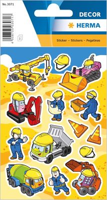 HERMA 3071 Aufkleber Baustelle klein groß, 42 Stück, Berufe Sticker mit Baustellenfah