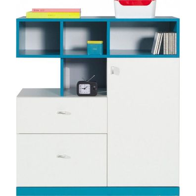 Mobi Kommode weiß + blau Jugendzimmer gelb/blau