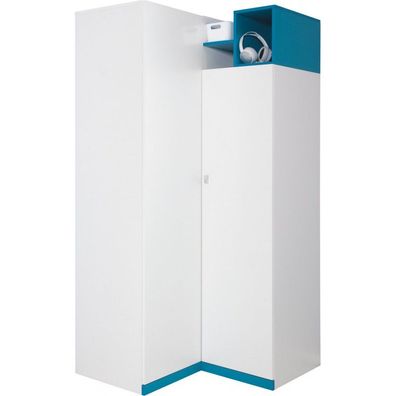 Mobi Eckschrank für das Jugendzimmer gelb und weiss, blau und weiss