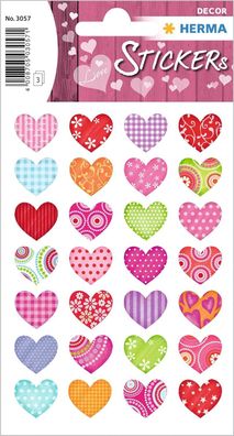 HERMA 3057 Aufkleber Herzen Bunt klein, 84 Stück, Herz Sticker in rot rosa pink, Etik