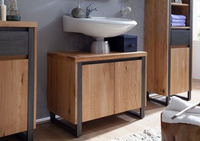 Waschbeckenunterschrank 75x60cm 'Taipeh' Wildeiche & Metall gebürstet