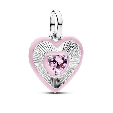 Bead - Silber - Rosafarbenes Herz Medaillon