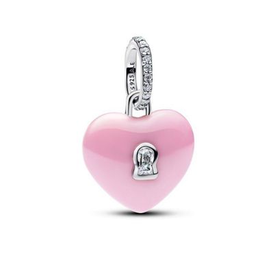 Bead - Silber - Rosafarbenes Keramik Herzschloss