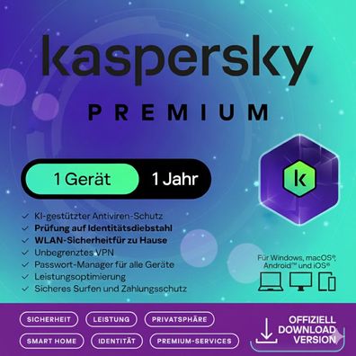 Premium Total Security & VPN & KPM 2026 - 1 PC /1 Jahr - Code per E-Mail