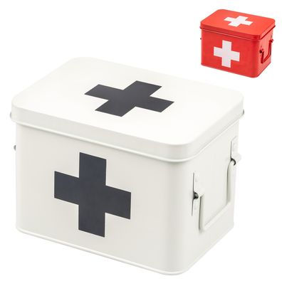 eluno Medizinbox, Erste-Hilfe-Kasten mit Tablett und 4 Fächern, Metall