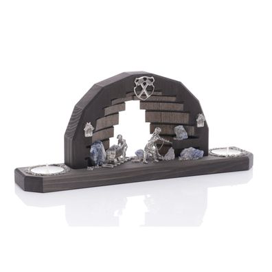 Schwibbogen mit Wismut-Kumpel mit Bohrhammer und Hunt BxHxT 32x13x6,5cm NEU