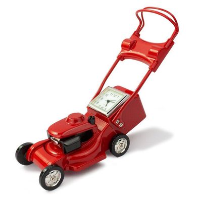 Designer Tischuhr Rasenmäher rot aus Metall