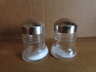 Pfeffer- und Salzstreuer Glas mit silberfarbenem Kunststoffdeckel Famos