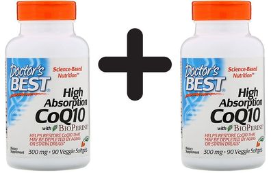 2 x Doctors Best High Absorption CoQ10 with BioPerine, 300mg - 90 veggie softgels