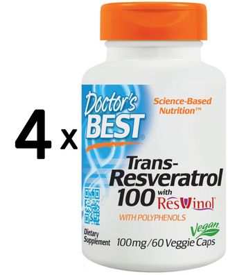 4 x Doctors Best Trans-Resveratrol 100 - 60 vcaps