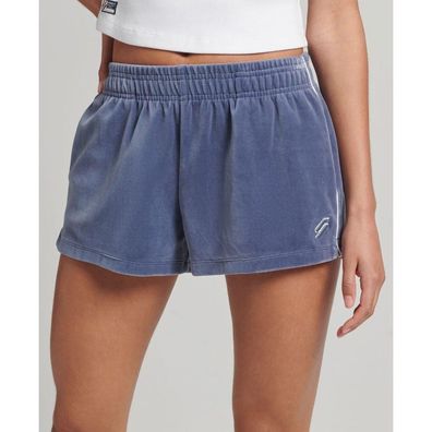 Short Superdry W7110360A-9JO Damen Velours Logo Grau-Blau