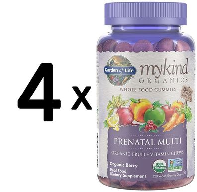 4 x Garden of Life Mykind Organics Prenatal Multi Gummies, Organic Berry - 120 gummy