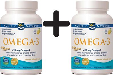 2 x Nordic Naturals Omega-3, 690mg Lemon (Fish Gelatin) - 60 fish gels