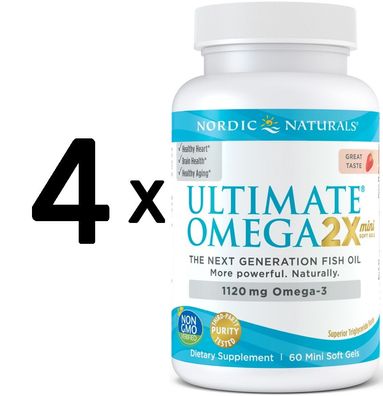 4 x Nordic Naturals Ultimate Omega 2X Mini, 1120mg Strawberry - 60 mini softgels