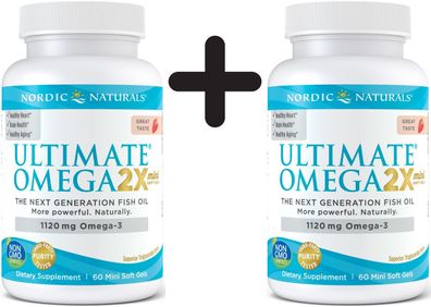 2 x Nordic Naturals Ultimate Omega 2X Mini, 1120mg Strawberry - 60 mini softgels