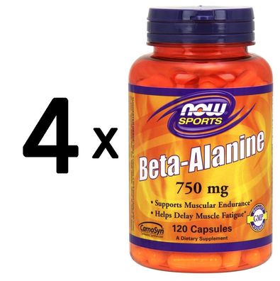 4 x NOW Foods Beta Alanine, 750mg (Caps) - 120 caps
