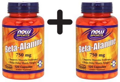 2 x NOW Foods Beta Alanine, 750mg (Caps) - 120 caps