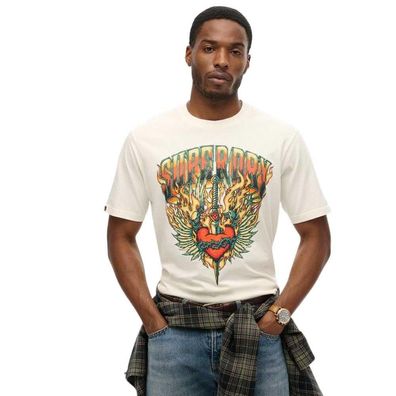 T-Shirt Superdry Biker Rock Graphic Loose Weiß