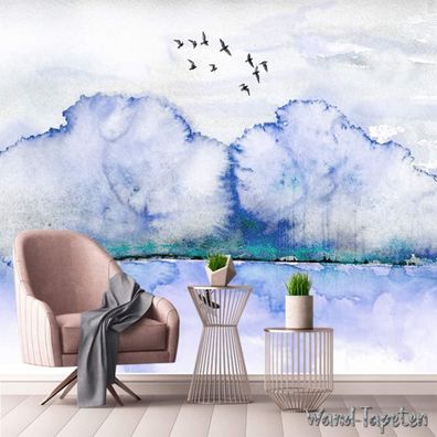 Vlies Fototapete Wandtapete Wandbilder Aquarelllandschaft Bootsanlegestelle 4356