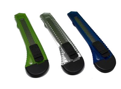 3 x Cuttermesser Universal Grün Blau & Transparent