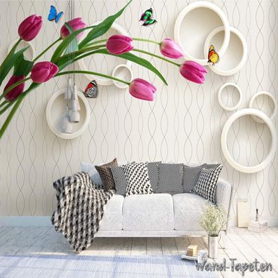 Vlies Fototapete Wandtapete Wandbilder 3D Minimalistische Tulpenkreis 4359