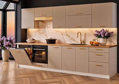 Küchenzeile LINDA DW 300 Puderrosa Matt- Küche, Küchenblock 3m, Einbauküche