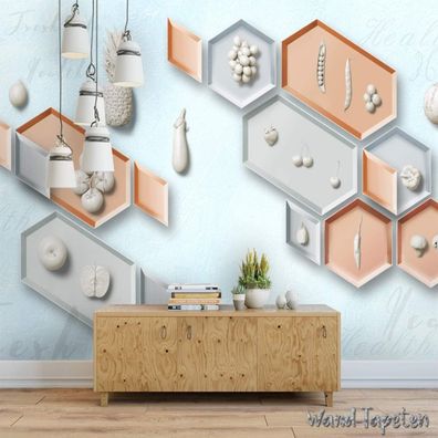 Vlies Fototapete Wandtapete Wandbilder Kreative Geometrisch Obst Gemüse 4373