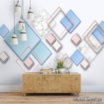 Vlies Fototapete Wandtapete Wandbilder Abstrakte Hellblaue Roségoldene 4375