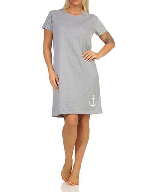 Damen kurzarm Nachthemd in maritimer Look mit Anker Motiv - 112 214 10 712