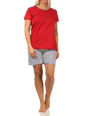 Maritimer Damen Shorty kurzarm Schlafanzug Pyjama, Hose gestreift - 112 205 10 717
