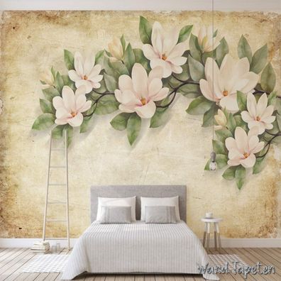 Vlies Fototapete Wandtapete Wandbilder Handgemalte Retro Magnolienblüten 4384