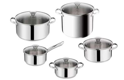 Tefal H054AS55 Tägliches Kochgeschirr-Set, 10-teilig, Induktion, Edelstahl