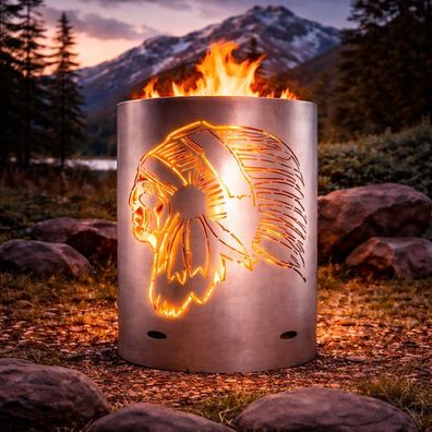 Tiko-Metalldesign Feuertonne / Feuerkorb mit Motiv " Indiander "