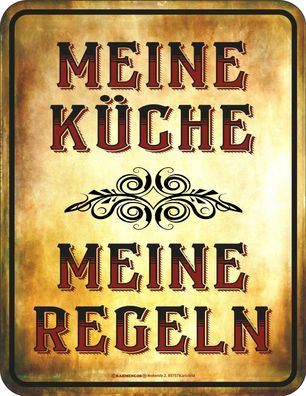 Blechschild / Magnet 7 x 9 cm, Meine Küche mei, Werbeschild RAHMENLOS® Art. 2233