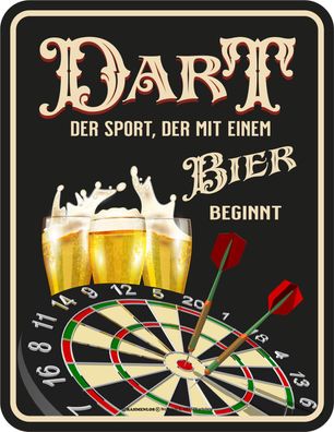 Blechschild / Magnet 7 x 9 cm, Dart, Sport mit Bier, Werbeschild RAHMENLOS® Art. 2238