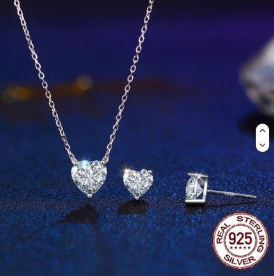 925er Silber Herz-Schmuckset mit Zirkonia-Steinen für Damen