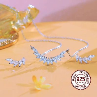 Italienisches Silber-Schmuckset für Damen: Funkelnde Flügel-Halskette & Ohrringe