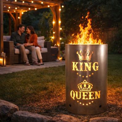 Tiko-Metalldesign Feuertonne / Feuerkorb mit Motiv " King & Queen "