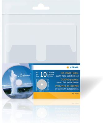 HERMA 7688 CD DVD Hüllen für Ordner zum Aufkleben, 10 Stück, 129 x 130 mm, Sichthülle