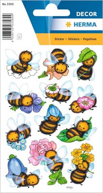 HERMA 3569 Aufkleber Bienen klein groß, 36 Stück, Tiere Sticker mit lustigen Bienen B