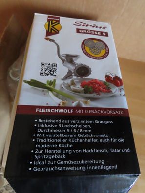Fleischwolf mit Gebäckaufsatz für Spritzgebäck mit 3 Lochscheiben Krüger
