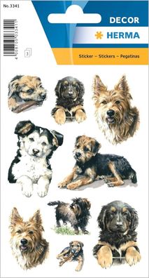 HERMA 3341 Aufkleber Hunde klein groß, 27 Stück, Tiere Sticker mit Hunderassen Motiv,